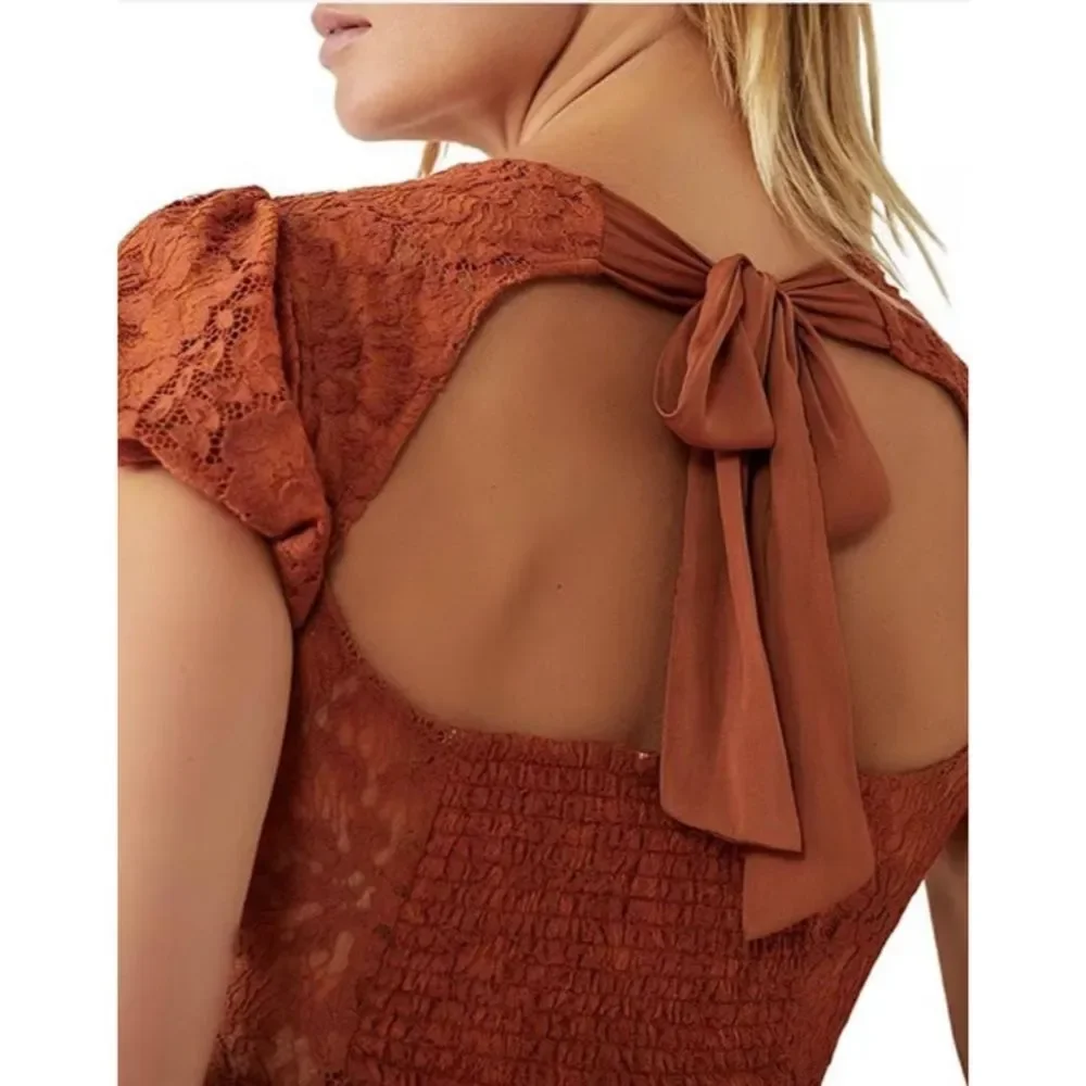 Free People Hailie open back short puff sleeve lace mini dress NWT - Picture 3 of 13